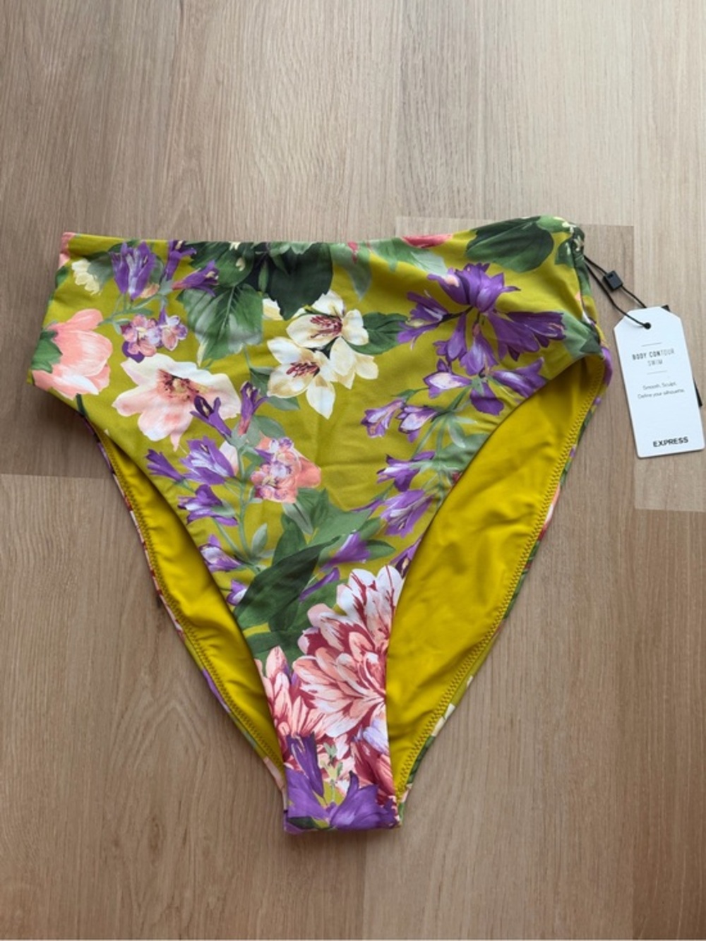Express Body Contour Swim Floral High Waisted Bikini Bottoms NWT Size medium